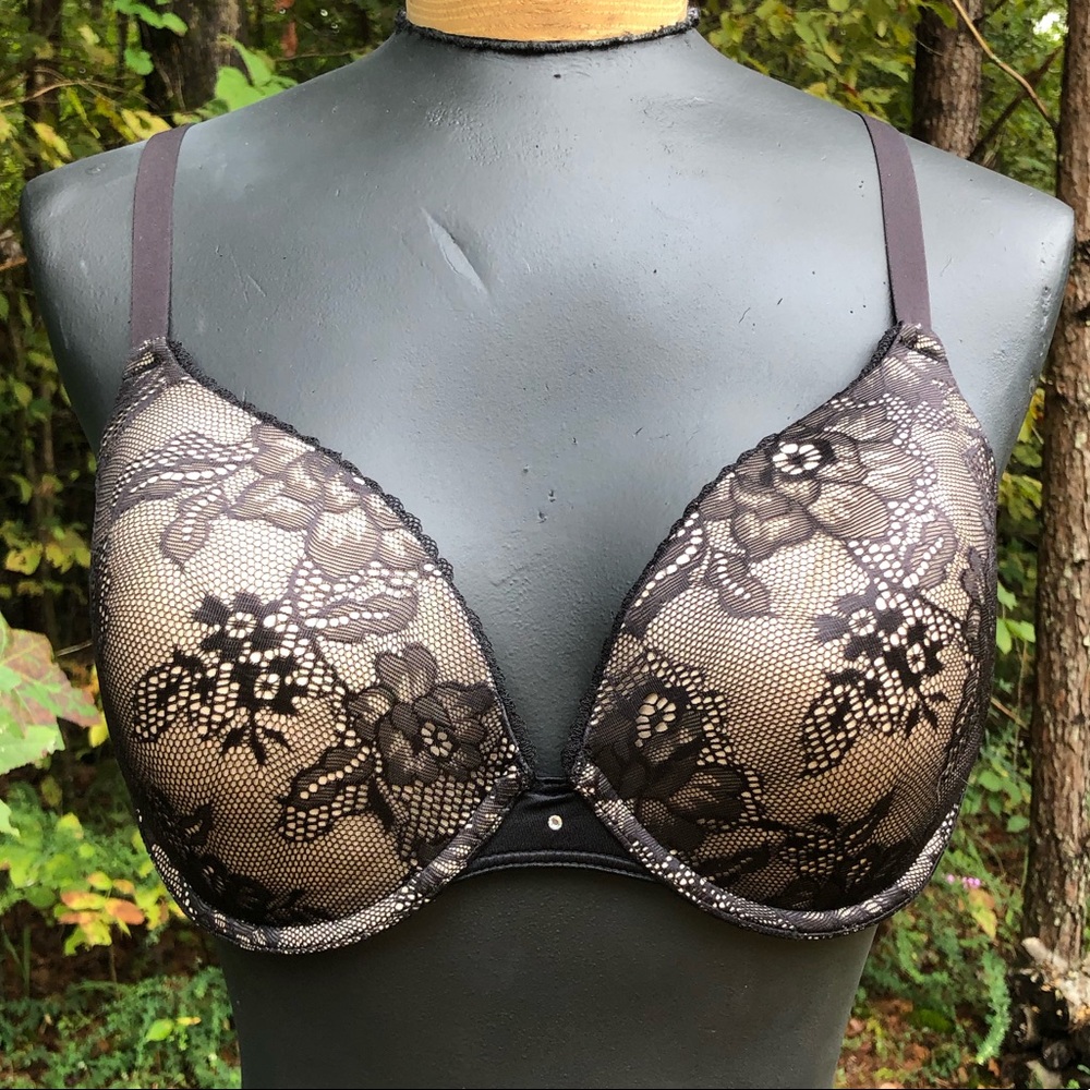 Hanes Lace Black Bra 36D Full Coverage Underwire